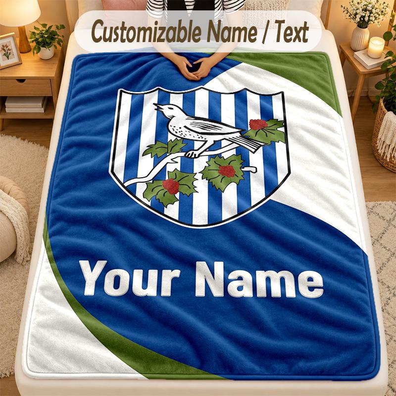 Coperta di FlanellaWest Bromwich Albion FC Testo Nome Personalizzato Coperta Morbida Calda Personalizzata Decorazione per la Casa Regalo