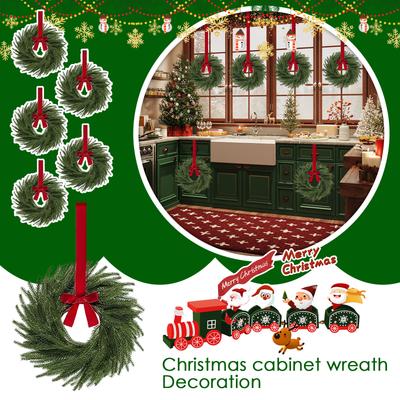 Christmas Kitchen Cabinet Wreaths With Plaid Bow Ribbon Hanging Cabinet Doors Wreaths Decorative For Kitchen Window Outdoor Indoor Holiday Decor