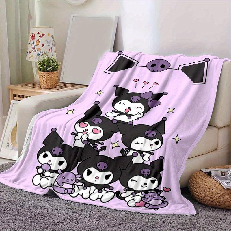 1pc, Sanrio Cute Skull Cat Home Decor Flannel Blanket: Perfect Gift for Bedroom, Living Room, Travel, Camping, Car, Beach, Office Naps, Ideal Sofa Bla