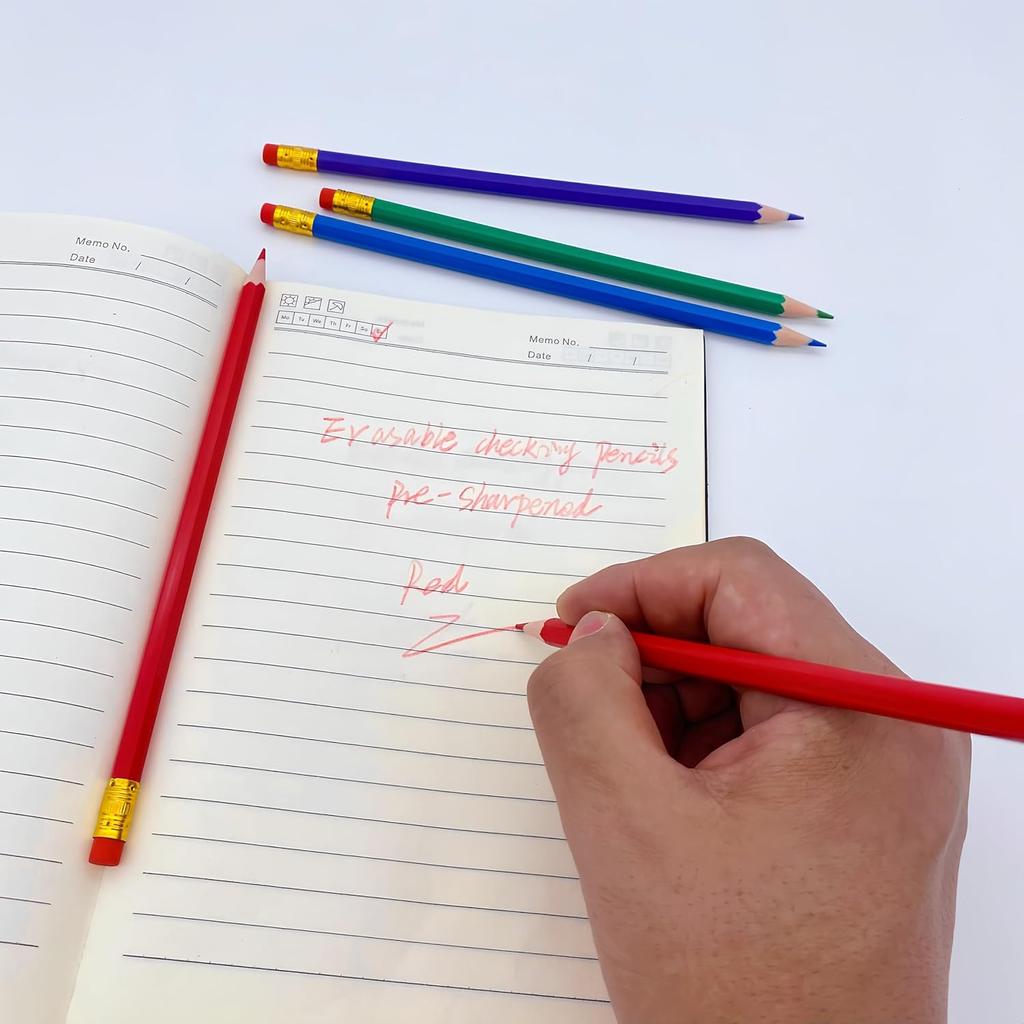 60 Pcs Erasable Checking Pencils, Pre-Sharpened, for Marking, Coloring, Tests, Grading, Office, School (Red)