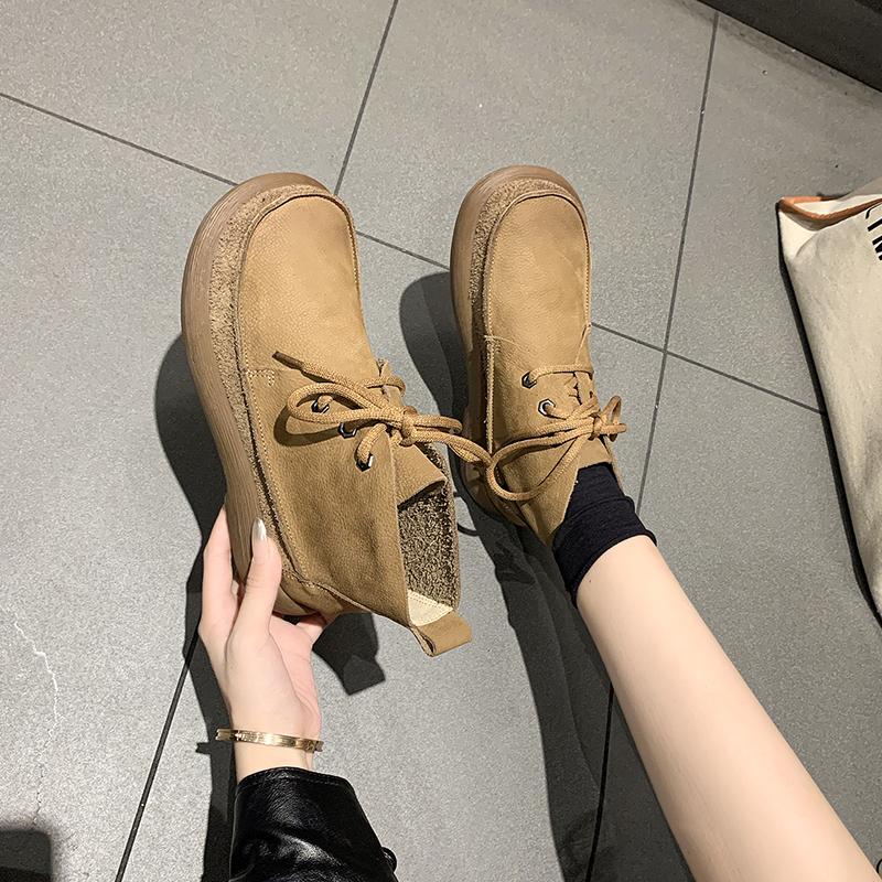 

Модные ботинки Женские Зима 2025 Ботильоны Кроссовки Зимние ботинки Женские Туфли на платформе Удобный Круглый носок Низкий каблук Элегантный Осенний Панк 35 хаки