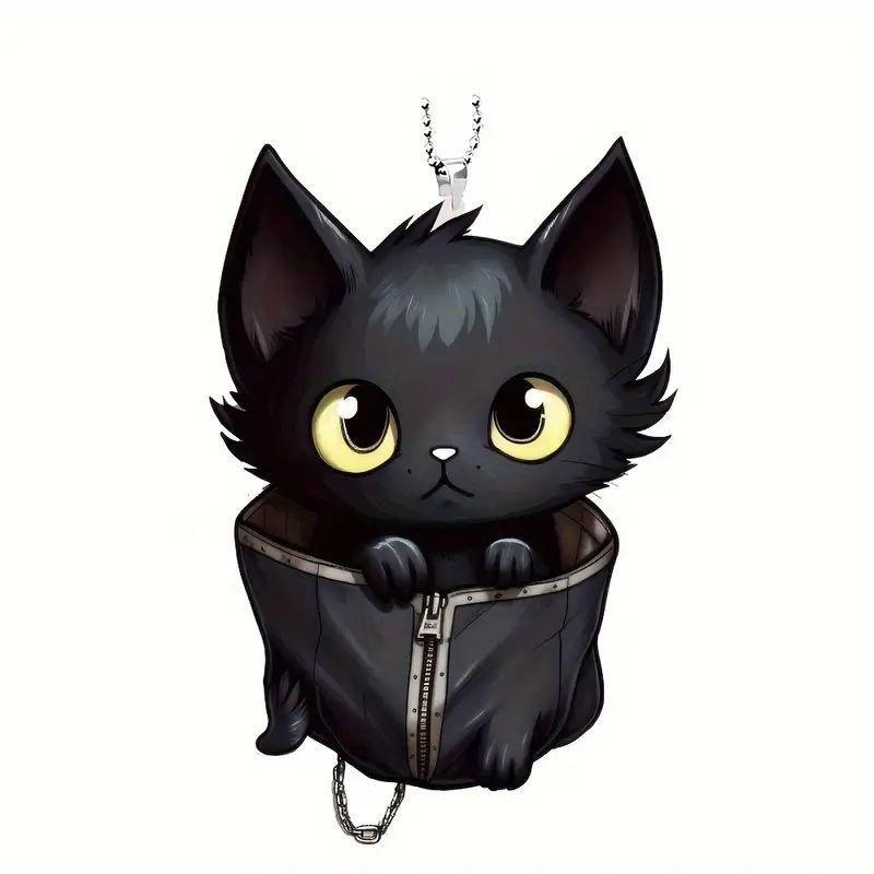 

Cartoon Stylish Black Cat Acrylic Pendant Ideal For Car Enthusiasts Decoration