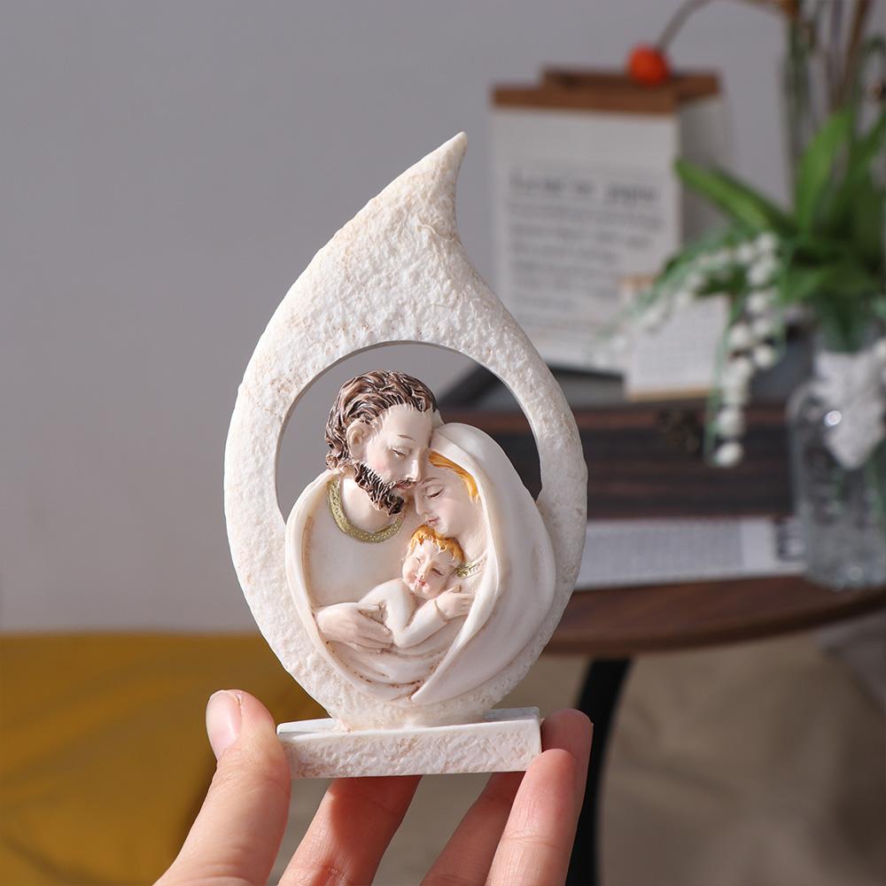 Funny Exquisite Sacred Hearts Statue Painted Crafts Holy Family Figurine Handmade Resin Nativity Ornaments Christmas Gift