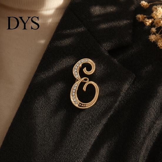 Strong Buckle Brooch English Letter with Sparkling Rhinestones, Lightweight Thin Design Lapel Anti-oxidation Pin, Electroplating Anti-Oxidation Badge