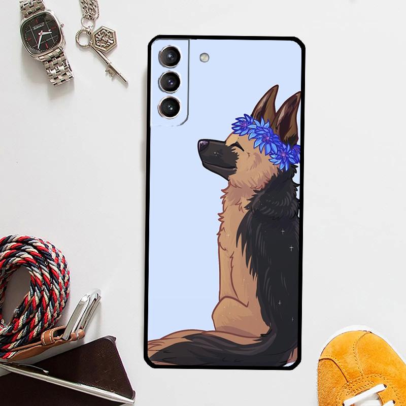 Cartoon German Shepherd Dog Case For Samsung Galaxy S24 Ultra S23 S22 S21 S20 Plus Note 10 Note 20 S9 S10 S21 FE Cover