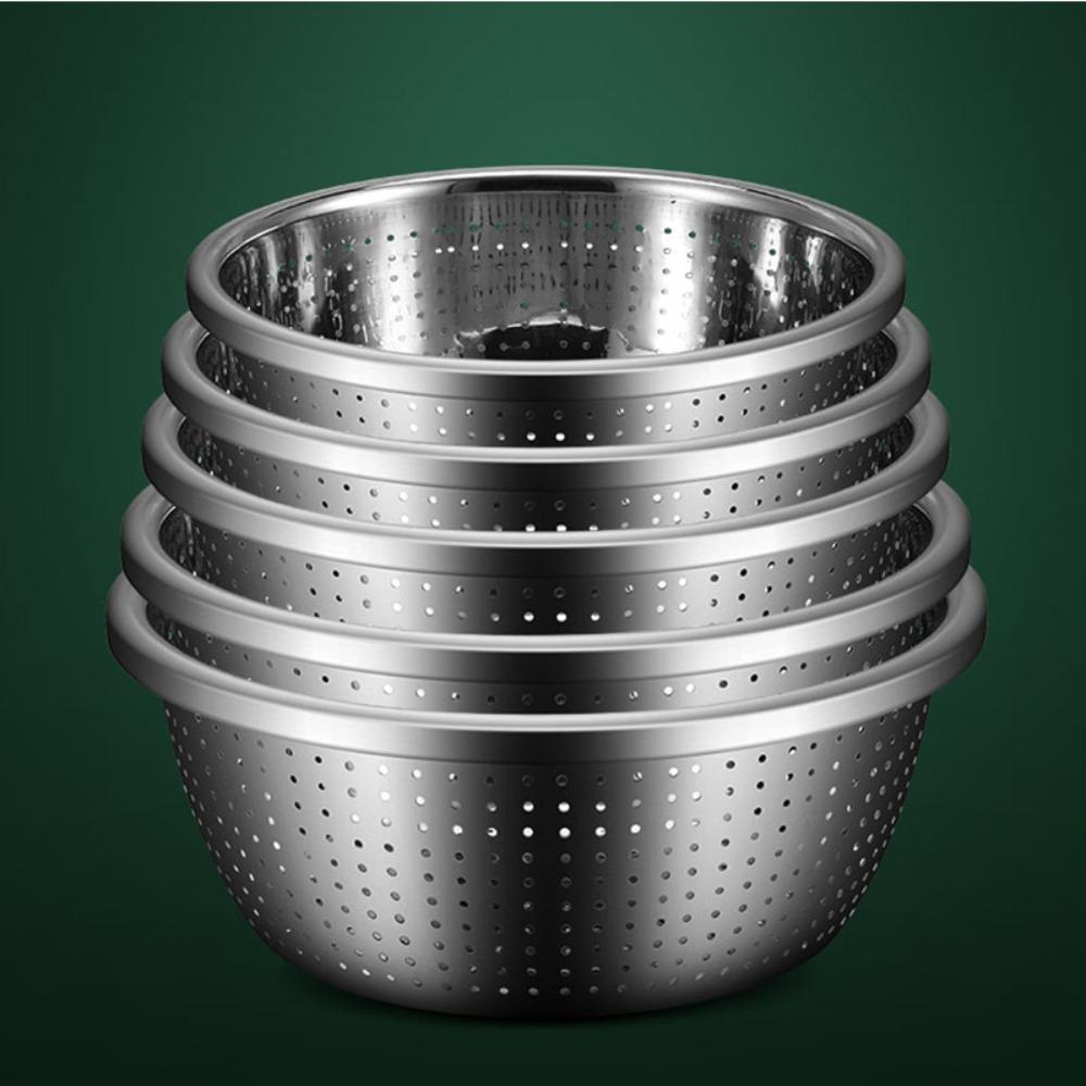 Multiple Drainage Holes Stainless Steel Drain Basket Widened Edge Drain Basin  Fruits