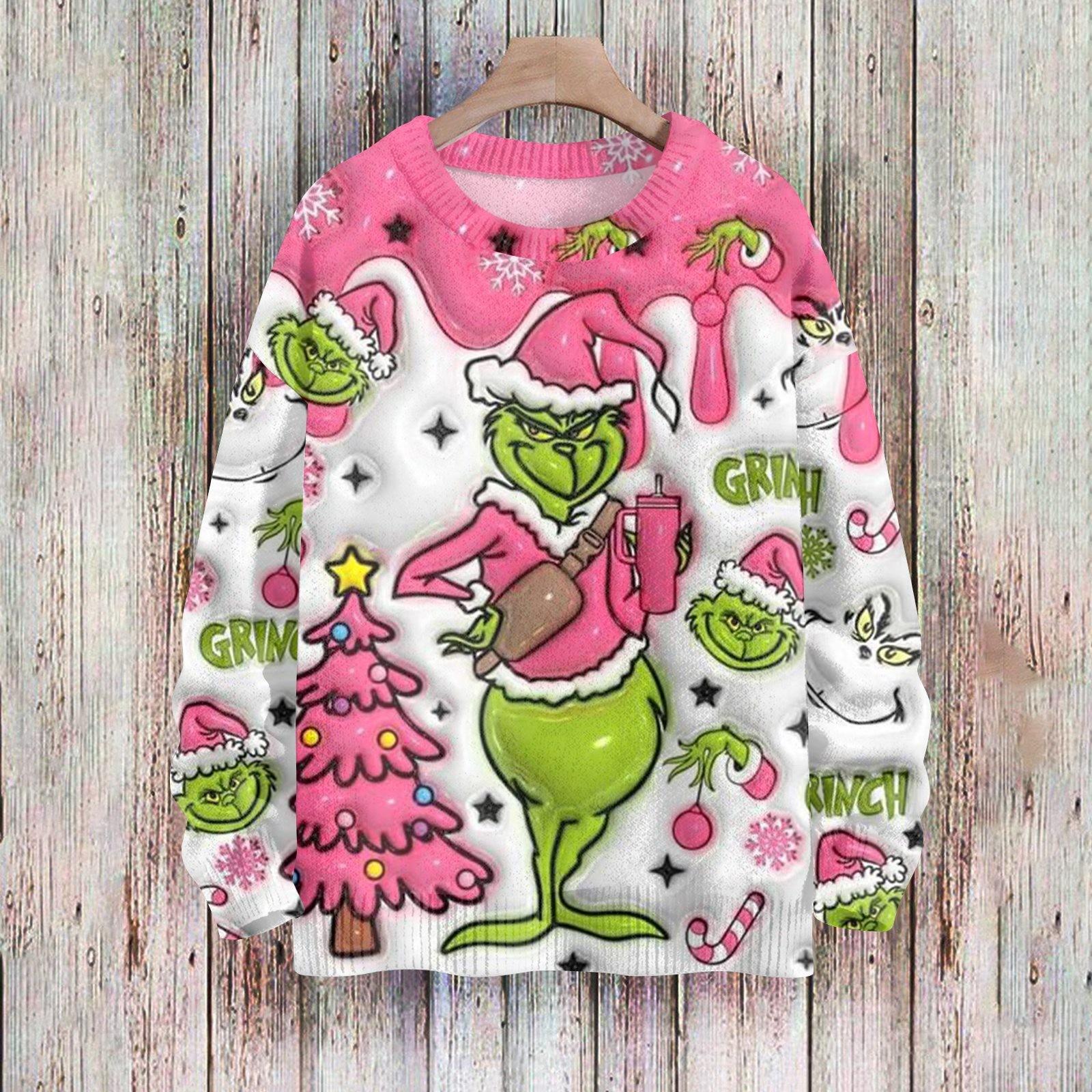 

Рождественские толстовки для женщин Вязаный свитер Милая рубашка Осенний свитер с круглым вырезом Топы XXXXL розовый