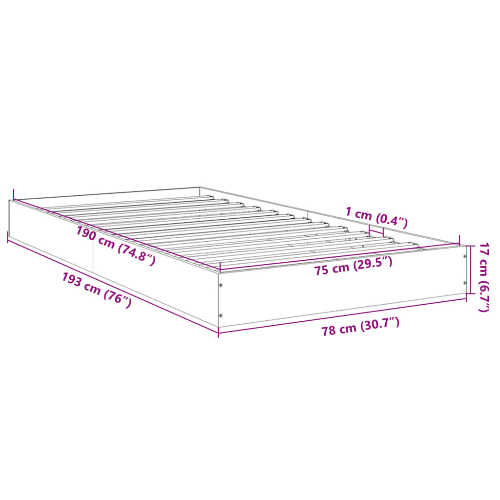 Bed Frame Black 75x190 cm Particleboard
