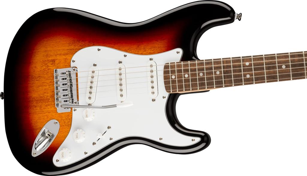 Squier by Fender Affinity Electric Laurel White with Soft Case Series™ Stratocaster® Guitar, Fingerboard, Pickguard, 3-Color Sunburst,