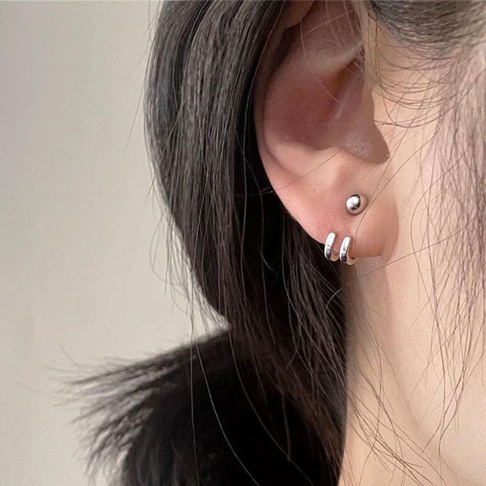 

Personality Stylish Bead Rear Hanging Metal Fashion Accessories Women Jewelry Earrings Ear Studs серебряный