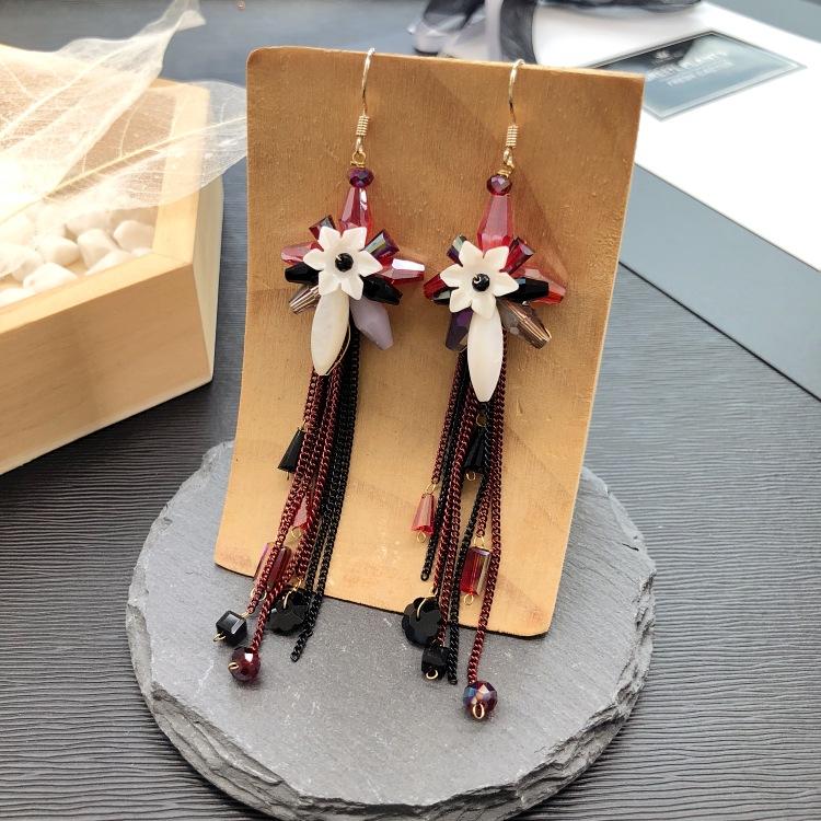 Luxury Retro Handmade Crystal Earrings Femininity Versatile Long Fringed Bride Earrings High-end Ear Jewelry