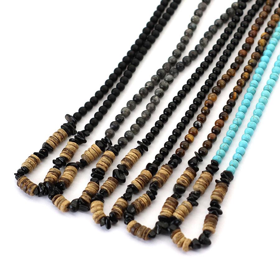 Fashion Men Necklace 20 Inches Natural Tiger Eyes Blue Howlite Stone Collar Hiphop Accessories Coconut Husk Beads Colar Jewelry