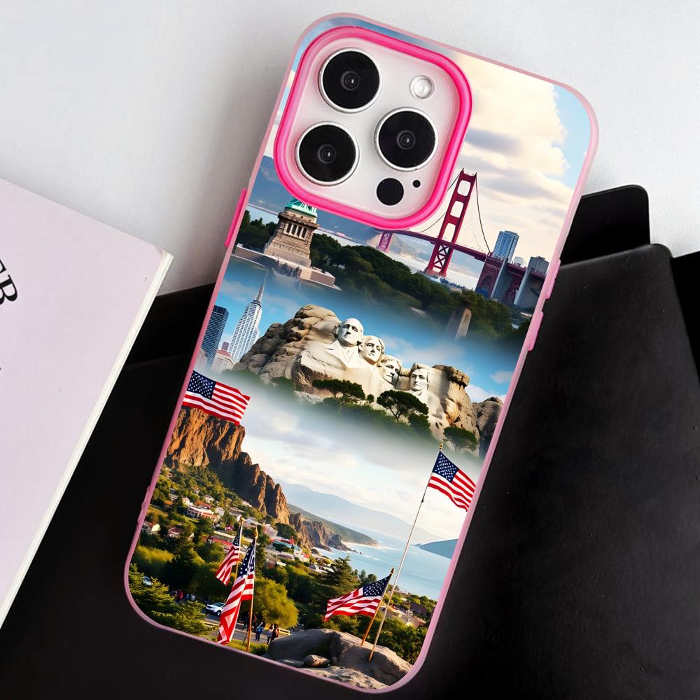 USA America Flag Jelly Double Layer Rose Red Mobile Phone Case for iPhone 17 16 15 14 13 12 11 Air Pro Max Plus Protective