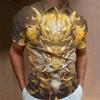 Bold Dragon Print Short Sleeve Polo Shirt, Casual Men's Fashion Top