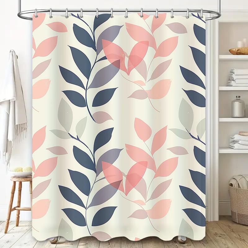 Stylish Floral Shower Curtain Soft Fabric Waterproof Bathroom Decor In Pink Gray Size 72x84 Inches (183cm X 213cm)