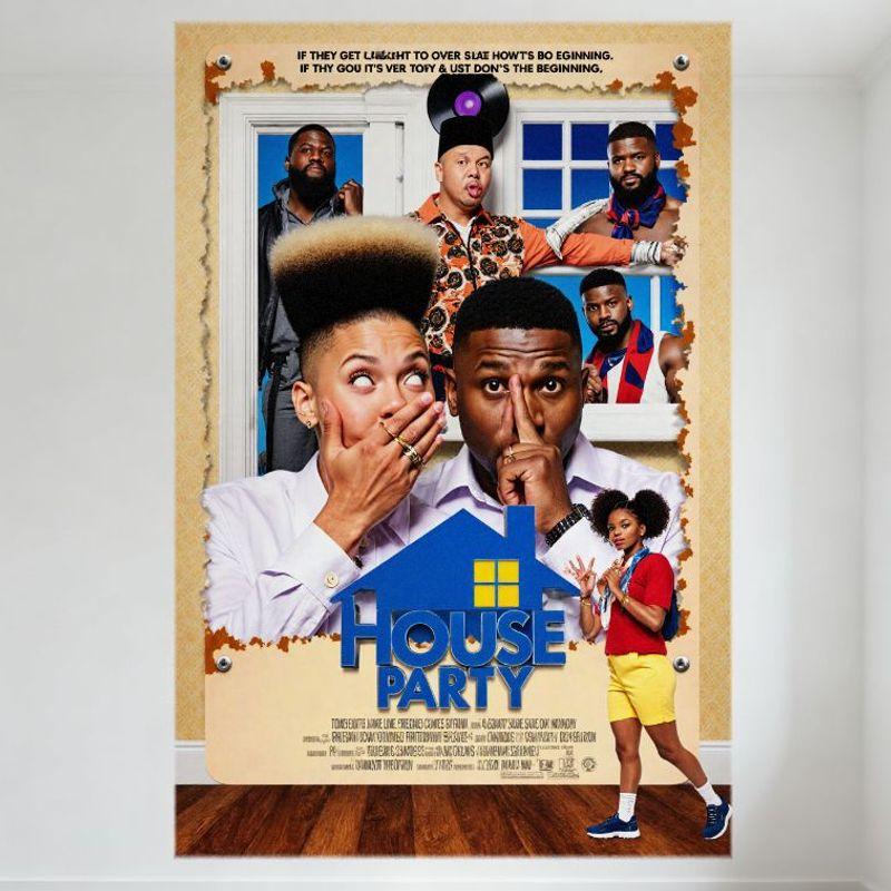 

House Party Vintage Movie Tin Sign Comedy Party Celebration Home Decor for Man Cave Bar Cafe Wall Art 20x30cm（7.8x11.8inch）