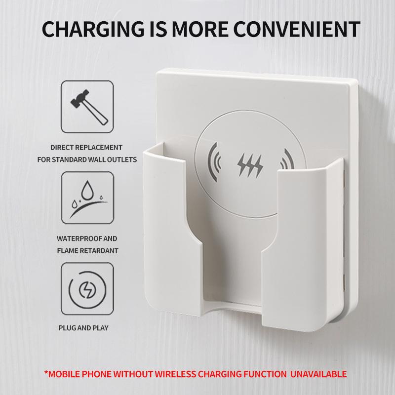 QI Universal Flush Wall Mount Wireless Charger,15W Fast Charging Stand for Phones,AC 110–220V