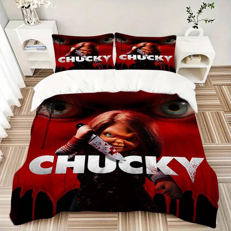 3pcs The Dark Doll Chucky Printed Quilt Set - Soft and Comfortable Quilt Cover for Bedroom, Guest Room and Dormitory Decorative Bedding Set