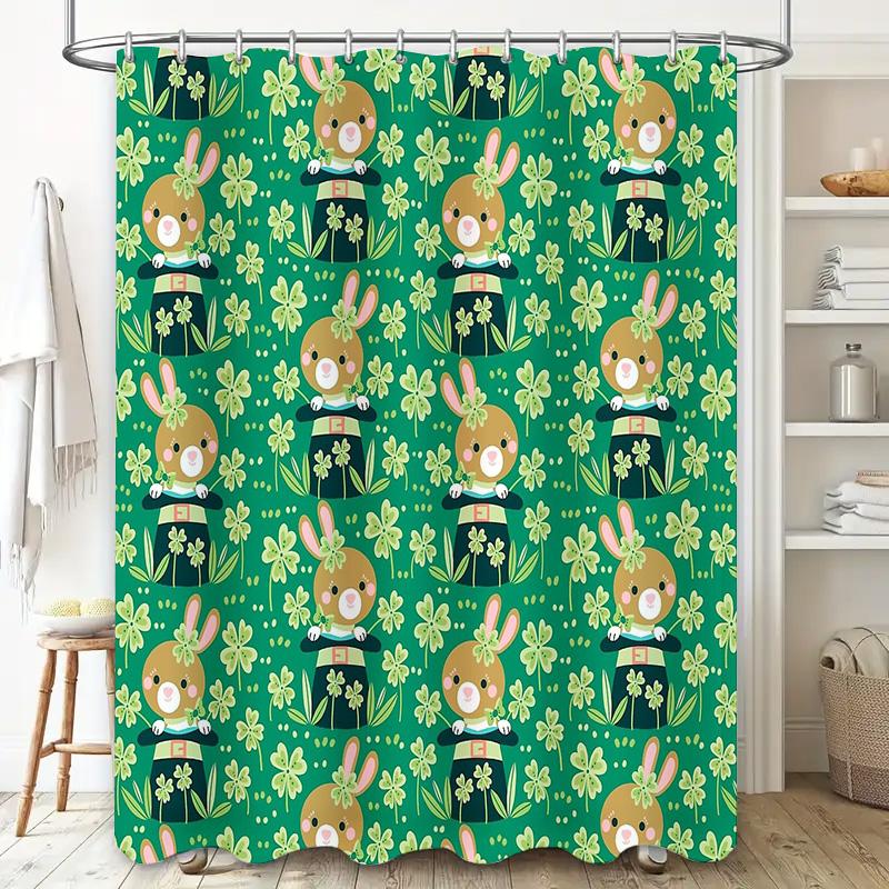 Cute Bunny Rabbit Shower Curtain Easter Themed Bathroom Decor Farmhouse Style Washable Fabric Backdrop