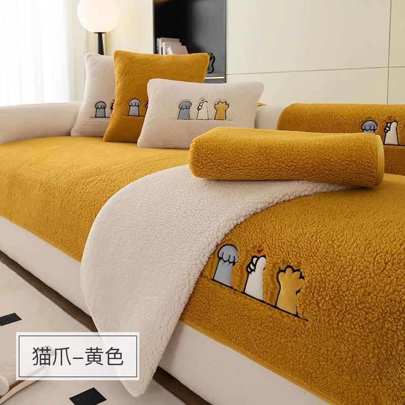 

Lamb Wool Sofa Cushion Thickened Warm Winter Plush Seat Cushion Simple Modern Non-Slip Leather Sofa Cover Cover Cloth Towel 70*70cm
