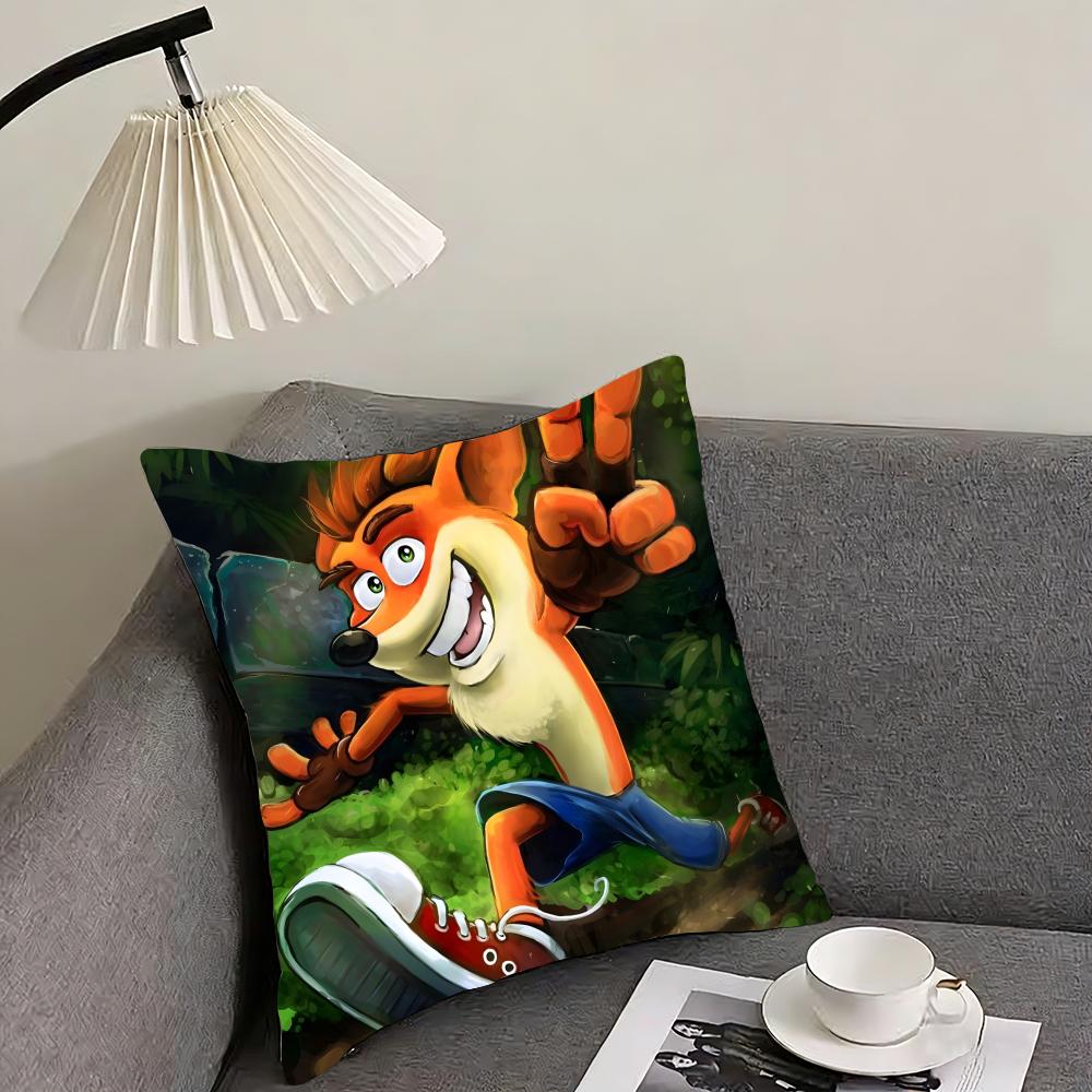 Game Cartoon Crashs B-Bandicoot Cushion Cover Reversible Plush Pillow Cover – For car, sofa, bedroom, perfect as a gift.