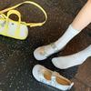 Sheepskin Version~ Grape Mother with the Same Soft Cute Round Head Versatile Lazy Velcro Word with Mary Jane Shoes Women's Spring and Summer