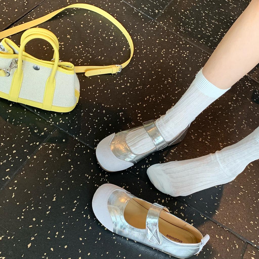 Sheepskin Version~ Grape Mother with the Same Soft Cute Round Head Versatile Lazy Velcro Word with Mary Jane Shoes Women's Spring and Summer