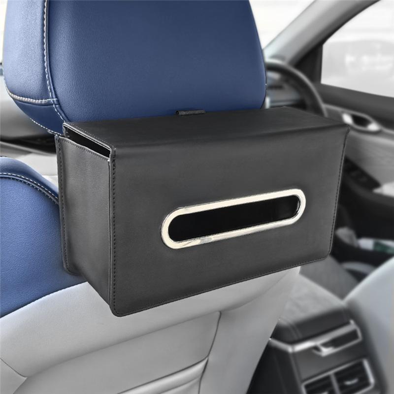 

A96I-Leather Hanging Bag Hanging Tissue Drawing Bag For Upholstery In The Backseat And Seatback Of The Car. сірий