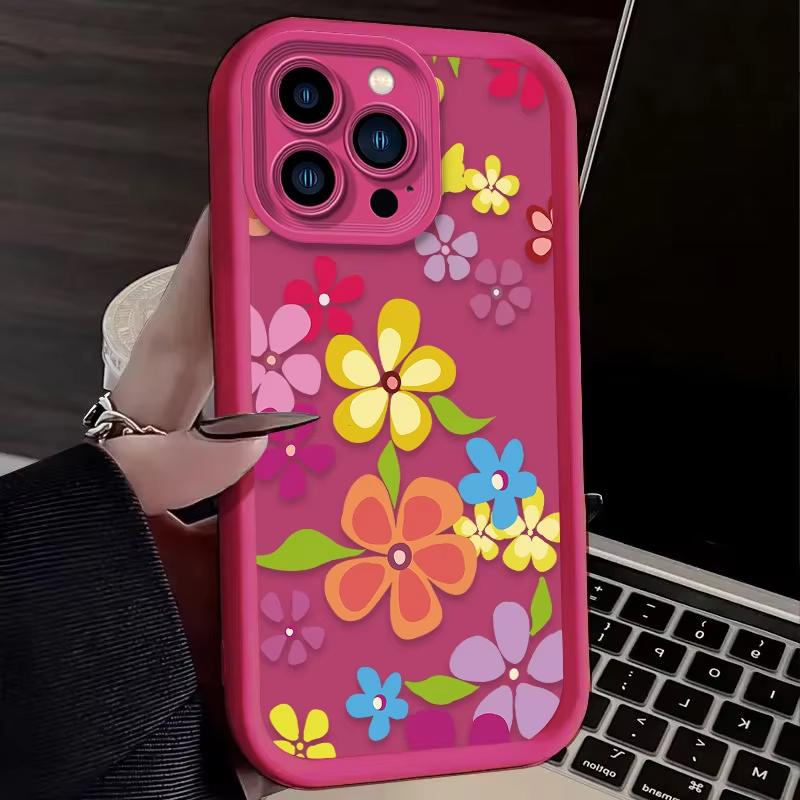 Color Flower Bow Pattern Phone Case For iPhone 16e 16 Pro Max 15 14 Plus 13 12 Mini 11 Pro Shockproof Silicone Soft Back Cover
