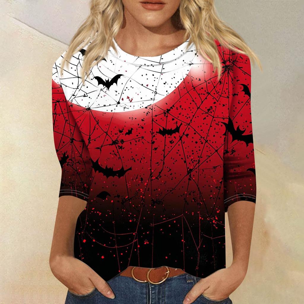 Women's Fashion Casual Round Neck 3/4 Sleeve Loose Printed T-Shirt Ladies Top