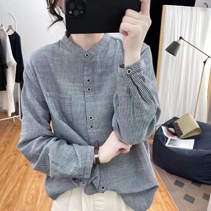 Bavlněná lněná kostkovaná košile pro ženy na jaře Jednoduchý styl dojíždění Zeštíhlující, všestranný základ košile Trend