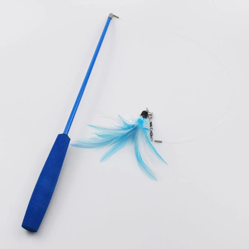 Cat Teaser Wands Three-section Telescopic Fishing Pole Wand Kitten Funny Catcher Teaser Stick Rod Interactive Stick Teaser Toys синий