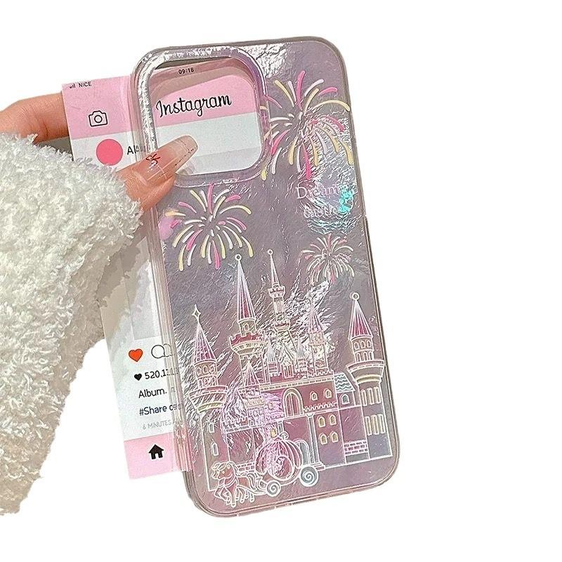 New Castle Fireworks Large Hole Suitable for Apple 16 Mobile Phone Case IPhone 15 Protective Case 14 13 12 Laser Case