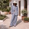 Women's Loose Fit Two Piece Outfit Long Sleeve Shirt Straight Waist Wide Leg Pants Stripe Print Urban Co-ord Set