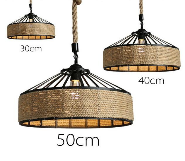 Retro Industrial American Pendant Light with Hemp Rope for Restaurants, Cafes & Bars