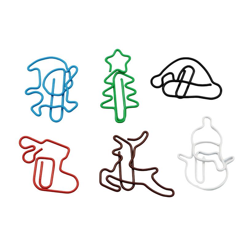 Christmas Cartoon Paper Clips: Santa, Snowman, Reindeer, Socks, Tree-Shaped Clips
