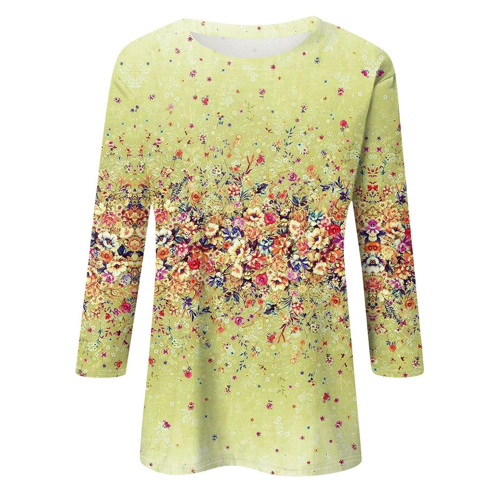 3/4 Sleeve Shirts For Women Cute Print Graphic Tees Blouses Casual Plus Size Basic Tops Pullover
