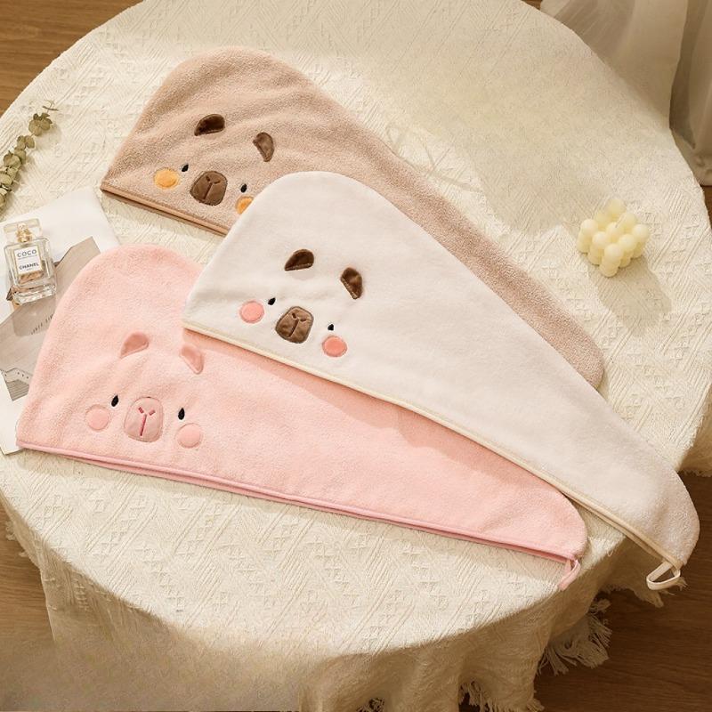 Capybara Coral Velvet Triangular Dry Hair Cap, Absorbent Quick-drying Thickened Dry Hair Towel, Makeup Removal and Postpartum Headscarf