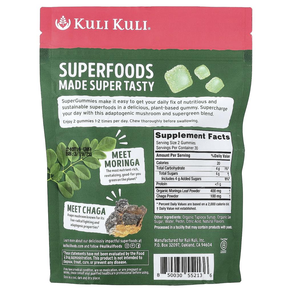 Kuli Kuli, Supergummies, Moringa & Adaptogen-Chaga-Pilz, gemischter Beerengeschmack, 60 Superfood-Gummies
