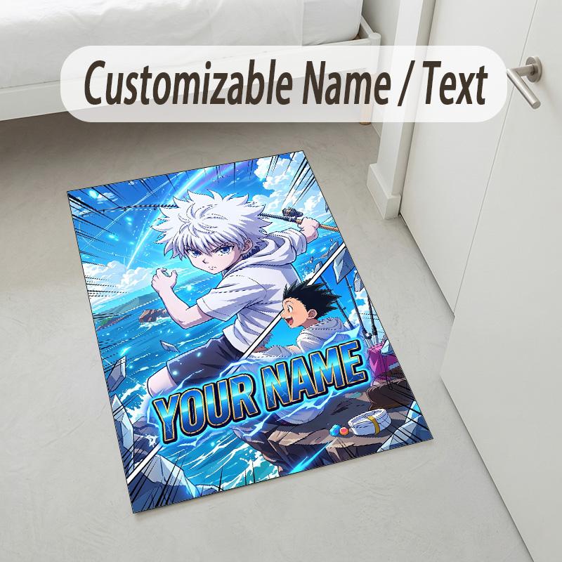 Personalized Crystal Velvet Carpet,Hunter × Hunter Custom Printed Name, Plush Area Rug For Home Indoor Decor