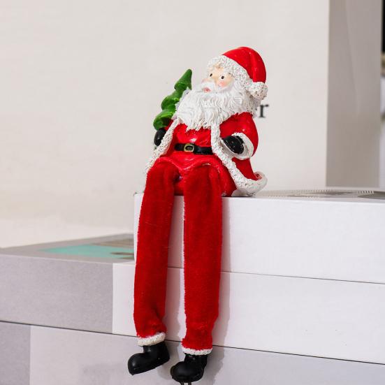 

Sitting Santa Claus Figurine Christmas Decoration Santa Claus Ornament with Long Legs for Xmas Party Mantel Decor New Year Gift Left Hand
