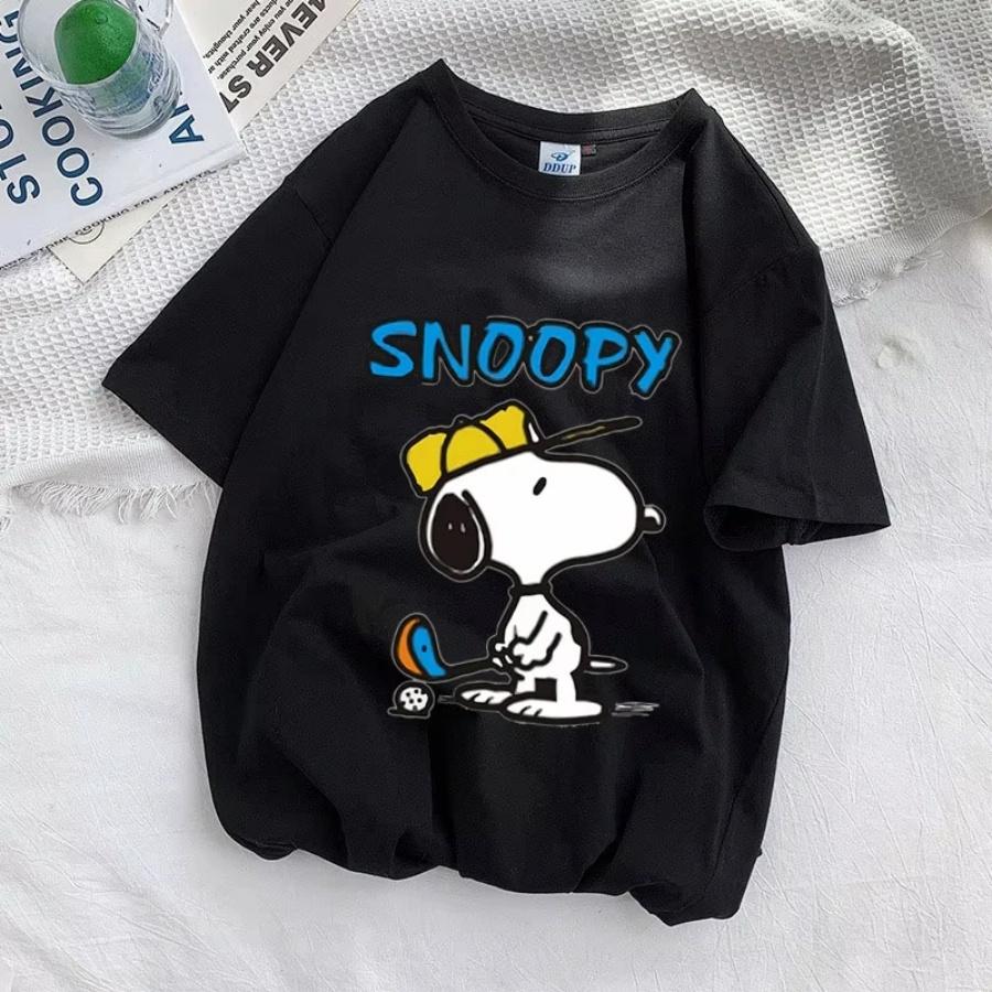 

Летняя женская футболка Snoopy Sport Синяя с коротким рукавом 100% хлопок Мужская футболка Топы Мультяшная Аниме Модная Одежда для Пары Топы S чёрный