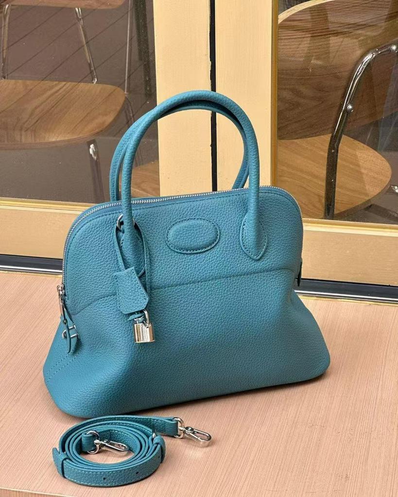 Genuine Cowhide Leather Bowling Handbag, Large Capacity, Versatile Single Shoulder/Crossbody Women's Bag