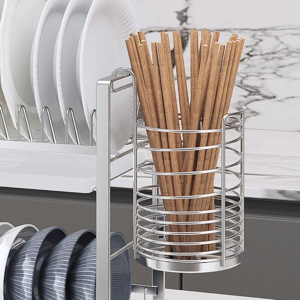 Stainless Steel Hanging Cutlery Holder Space Saving with Drain Holes Chopsticks Cage Rustproof Kitchen Drain Rack Home