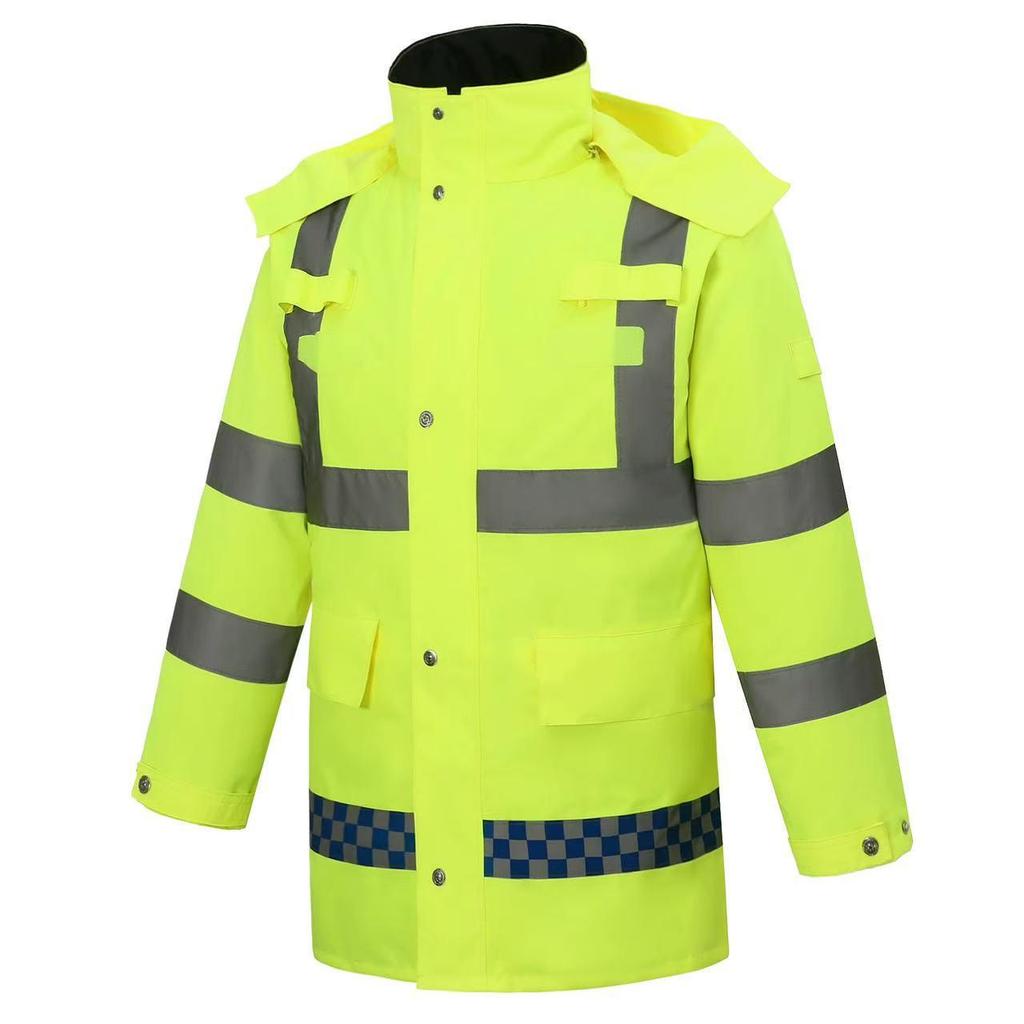 High-Speed Reflective Winter Cotton-Padded Raincoat & Pants Set for Outdoor Use