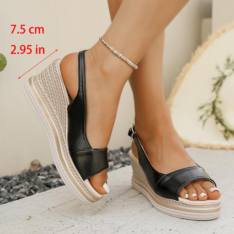 Fashion Women's Concise Pu Leather Wedges Sandals Plus Size Thick Sole Non Slip Slingback Dress Shoes Comfort Chunky Platform Slippers