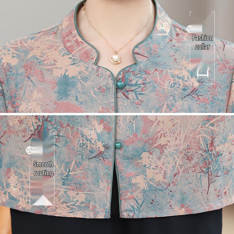 Datang Furen Elderly Women's Summer Stand Collar Blouse Set