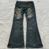 American Trendy Y2K Harajuku Retro Pattern Embroidery Washed Blue Jeans Women's Street Fashion Slim Pants