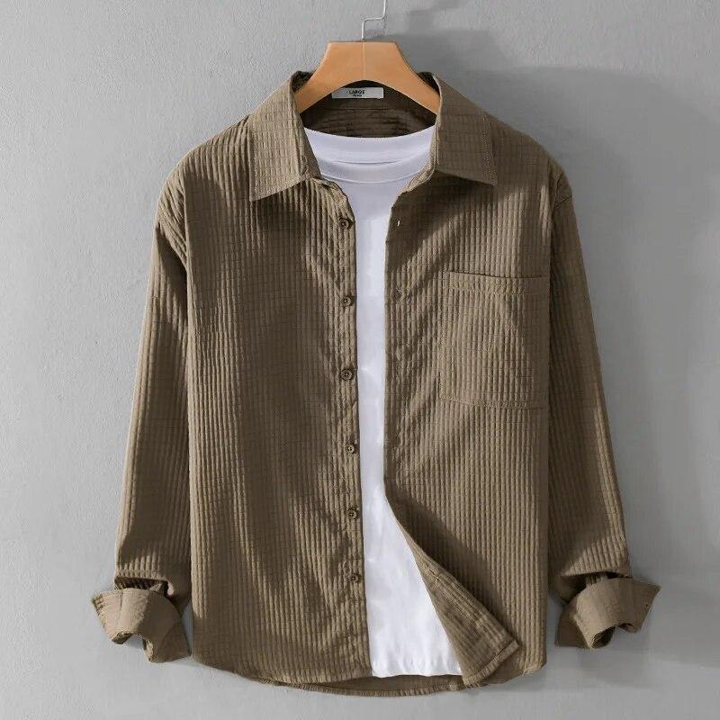 Spring Autumn Long Sleeve Shirt Men Daily Casual Men Shirts Turn-down Collar Solid Color Shirts with Pocket Simple Style Men Tops