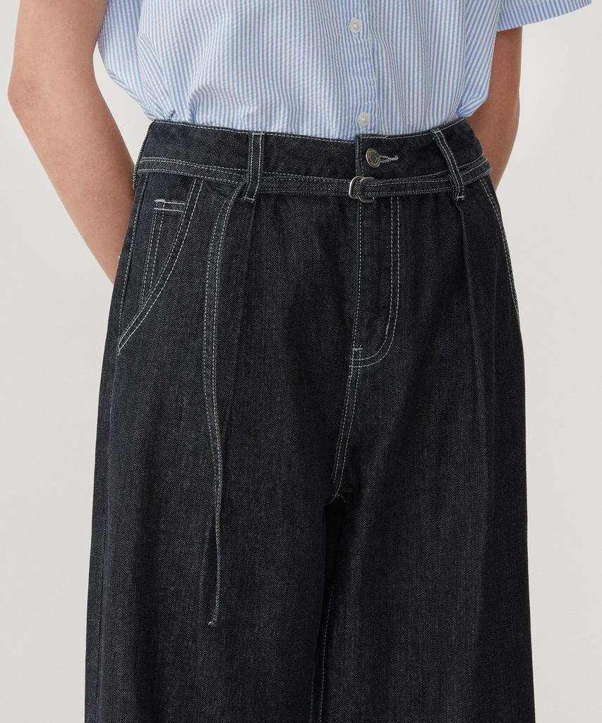 COVERNAT WOMAN Belted Wide Denim Pants Indigo